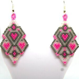 Handmade Beaded Heart Dangle Earrings